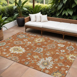 8' X 10' Orange Ivory And Gray Floral Washable Indoor Outdoor Area Rug
