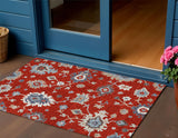 3' X 5' Red Gray And Taupe Floral Washable Indoor Outdoor Area Rug