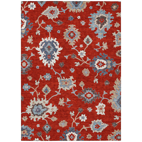8' X 10' Red Gray And Taupe Floral Washable Indoor Outdoor Area Rug