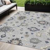 5' X 8' Silver Gray And Taupe Floral Washable Indoor Outdoor Area Rug
