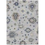 5' X 8' Silver Gray And Taupe Floral Washable Indoor Outdoor Area Rug