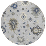8' Silver Gray And Taupe Round Floral Washable Indoor Outdoor Area Rug