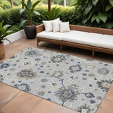 8' X 10' Silver Gray And Taupe Floral Washable Indoor Outdoor Area Rug