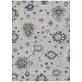 8' X 10' Silver Gray And Taupe Floral Washable Indoor Outdoor Area Rug