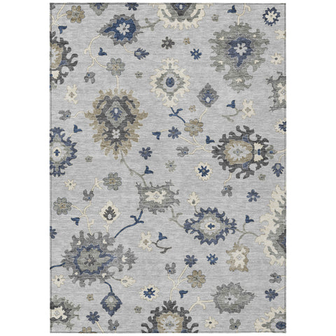 8' X 10' Silver Gray And Taupe Floral Washable Indoor Outdoor Area Rug