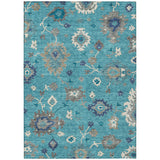 3' X 5' Teal Blue Silver And Gray Floral Washable Indoor Outdoor Area Rug