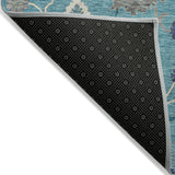8' X 10' Teal Blue Silver And Gray Floral Washable Indoor Outdoor Area Rug
