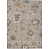 8' X 10' Taupe Silver And Gray Floral Washable Indoor Outdoor Area Rug