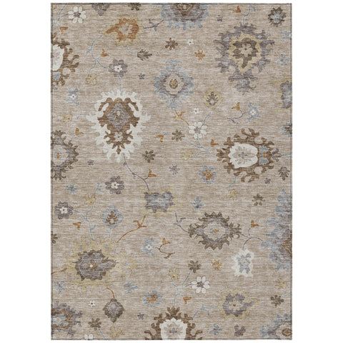 8' X 10' Taupe Silver And Gray Floral Washable Indoor Outdoor Area Rug