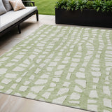 5' X 8' Artichoke Green And Ivory Abstract Washable Indoor Outdoor Area Rug