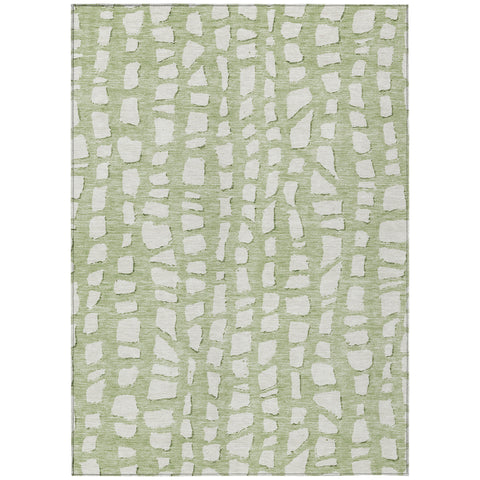 5' X 8' Artichoke Green And Ivory Abstract Washable Indoor Outdoor Area Rug