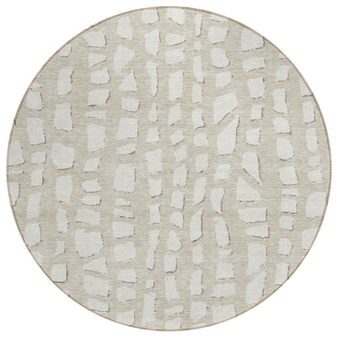8' Beige And Ivory Round Abstract Washable Indoor Outdoor Area Rug