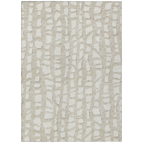 8' X 10' Beige And Ivory Abstract Washable Indoor Outdoor Area Rug