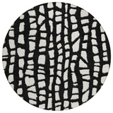 8' Black And Ivory Round Abstract Washable Indoor Outdoor Area Rug