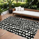 8' X 10' Black And Ivory Abstract Washable Indoor Outdoor Area Rug