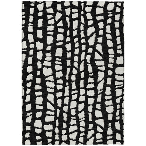 8' X 10' Black And Ivory Abstract Washable Indoor Outdoor Area Rug