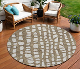 8' Brown And Ivory Round Abstract Washable Indoor Outdoor Area Rug