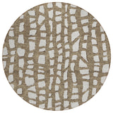 8' Brown And Ivory Round Abstract Washable Indoor Outdoor Area Rug