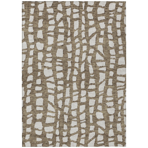 8' X 10' Brown And Ivory Abstract Washable Indoor Outdoor Area Rug