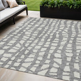 5' X 8' Gray And Ivory Abstract Washable Indoor Outdoor Area Rug