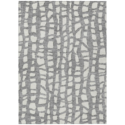 5' X 8' Gray And Ivory Abstract Washable Indoor Outdoor Area Rug