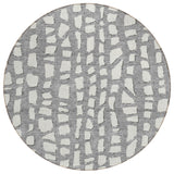 8' Gray And Ivory Round Abstract Washable Indoor Outdoor Area Rug