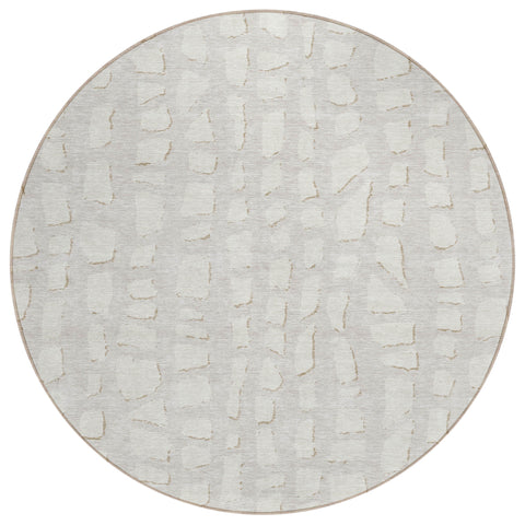 8' Ivory And Beige Round Abstract Washable Indoor Outdoor Area Rug