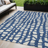 5' X 8' Navy Blue And Ivory Abstract Washable Indoor Outdoor Area Rug