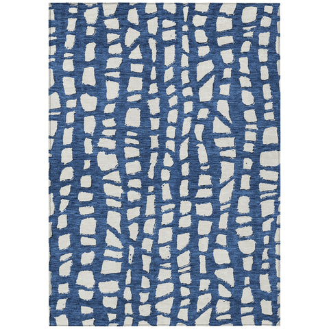5' X 8' Navy Blue And Ivory Abstract Washable Indoor Outdoor Area Rug