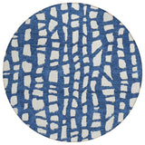 8' Navy Blue And Ivory Round Abstract Washable Indoor Outdoor Area Rug