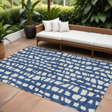 8' X 10' Navy Blue And Ivory Abstract Washable Indoor Outdoor Area Rug