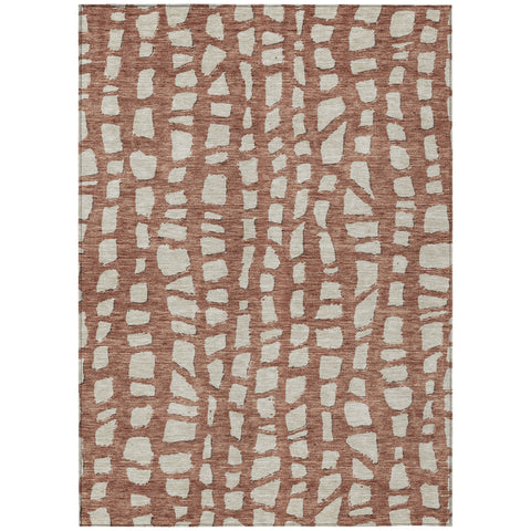 8' X 10' Orange And Ivory Abstract Washable Indoor Outdoor Area Rug