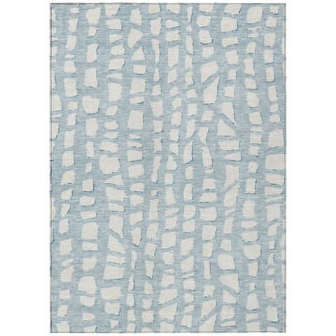 3' X 5' Sky Blue And Ivory Abstract Washable Indoor Outdoor Area Rug