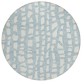 8' Sky Blue And Ivory Round Abstract Washable Indoor Outdoor Area Rug