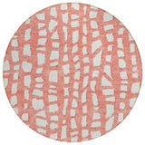 8' Salmon And Ivory Round Abstract Washable Indoor Outdoor Area Rug