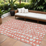 8' X 10' Salmon And Ivory Abstract Washable Indoor Outdoor Area Rug