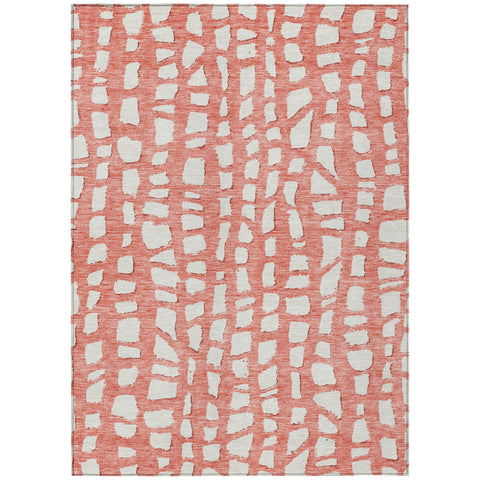 8' X 10' Salmon And Ivory Abstract Washable Indoor Outdoor Area Rug