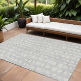8' X 10' Silver And Ivory Abstract Washable Indoor Outdoor Area Rug