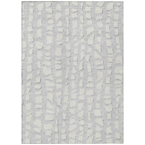 8' X 10' Silver And Ivory Abstract Washable Indoor Outdoor Area Rug