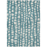 3' X 5' Teal Blue And Ivory Abstract Washable Indoor Outdoor Area Rug