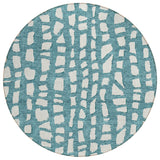 8' Teal Blue And Ivory Round Abstract Washable Indoor Outdoor Area Rug
