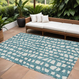 8' X 10' Teal Blue And Ivory Abstract Washable Indoor Outdoor Area Rug