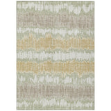 5' X 8' Artichoke Green Ivory And Gold Striped Washable Indoor Outdoor Area Rug