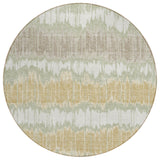 8' Artichoke Green Ivory And Gold Round Striped Washable Indoor Outdoor Area Rug