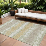 8' X 10' Artichoke Green Ivory And Gold Striped Washable Indoor Outdoor Area Rug