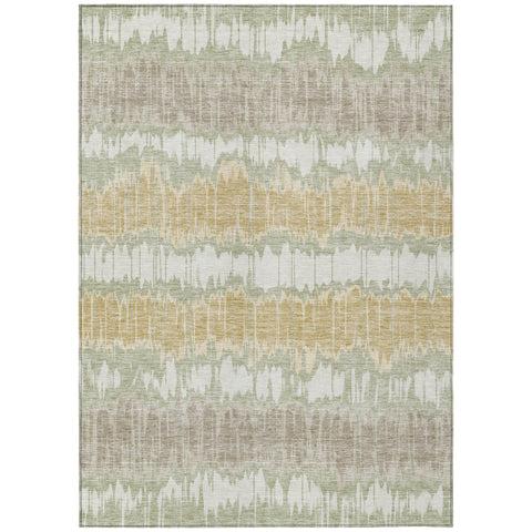 8' X 10' Artichoke Green Ivory And Gold Striped Washable Indoor Outdoor Area Rug