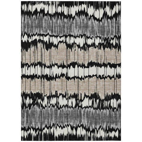 5' X 8' Black Silver And Gray Striped Washable Indoor Outdoor Area Rug