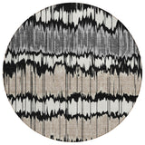 8' Black Silver And Gray Round Striped Washable Indoor Outdoor Area Rug