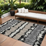 8' X 10' Black Silver And Gray Striped Washable Indoor Outdoor Area Rug