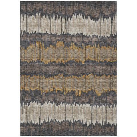 3' X 5' Brown And Taupe Striped Washable Indoor Outdoor Area Rug